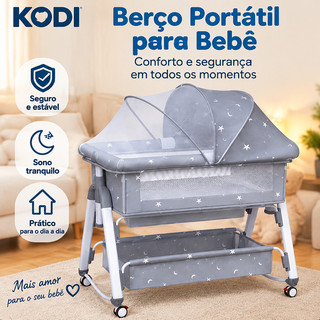 Berço Portátil com Balanço, Altura Ajustável e Mosquiteiro – Sono Aconchegante para seu Bebê P18