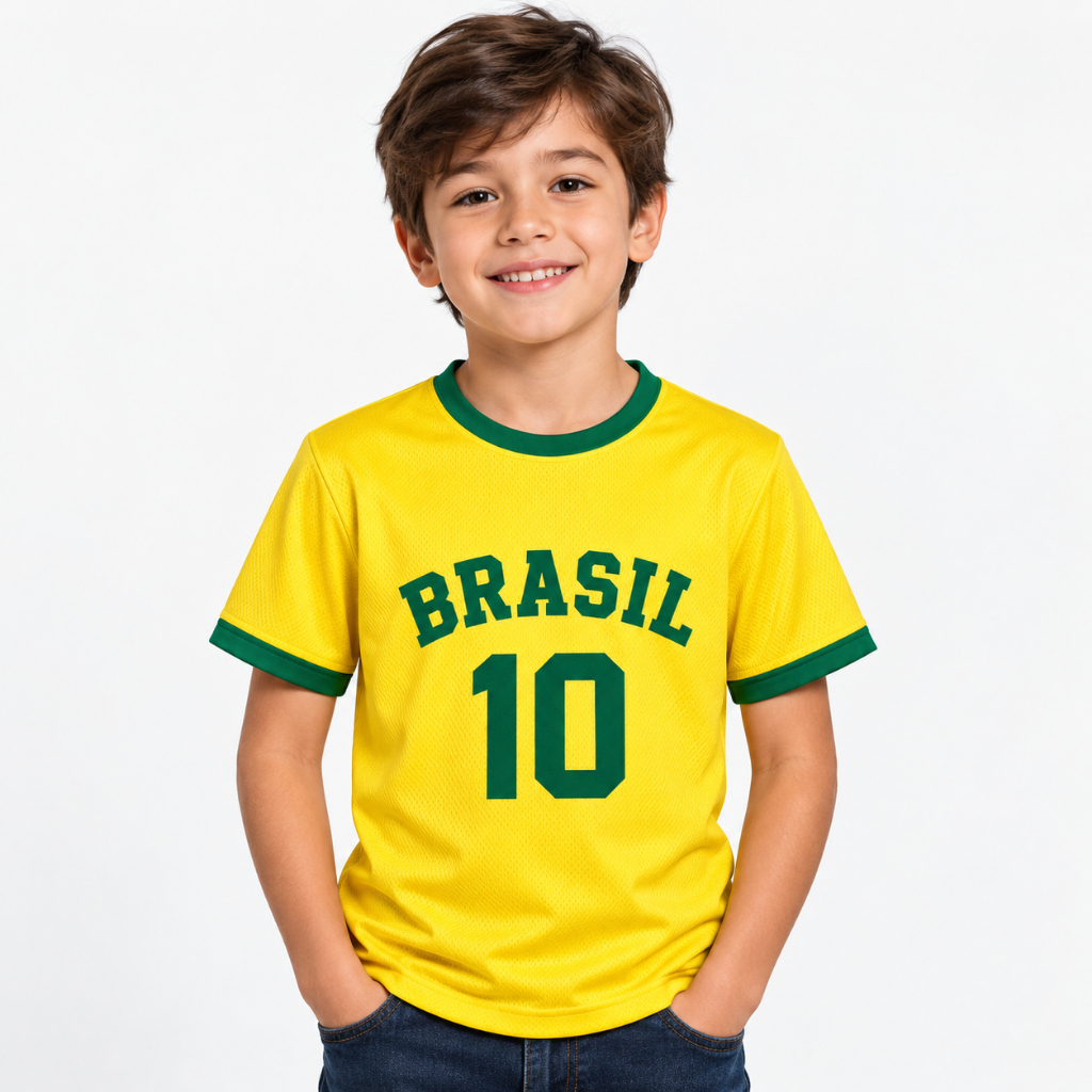 Conjunto Infantil Menino Brasil Kit 2 Peças Moda Verão 4 a 14 Anos Ou Camisa