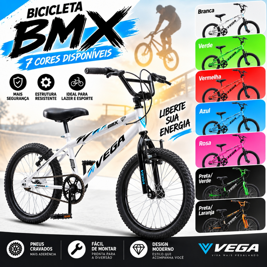 Bicicleta Aro 20 Bmx Freestyle Infantil Vega Aro 20 aero Bike freio V-brake