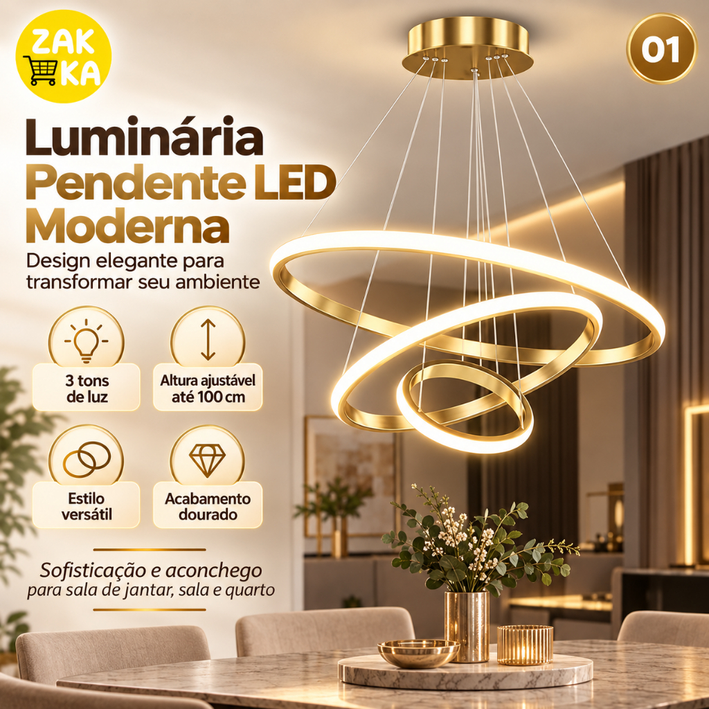 Lustre Nórdico 3 em 1Iluminação para Sala Cozinha e Jantar 3 Cores de Luz Design Escandinavo Moderno