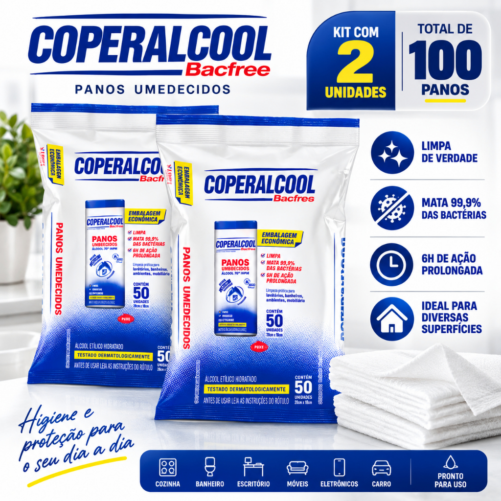 Coperalcool Bacfree Panos Umedecidos 70° 100un 20x18cm