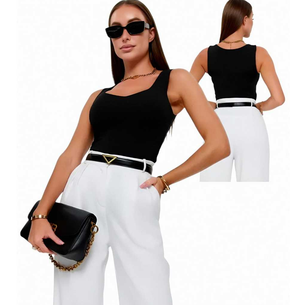 Blusa Regata Feminina Decote Quadrado Moda Casual Premium Regata Blogueira Lisa Elegante Tendência Look Estiloso 2202
