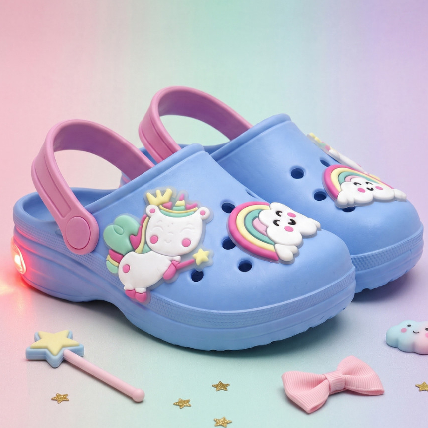 Babuche LED Sandália Menina Infantil Criança Azul e Pink Confortável