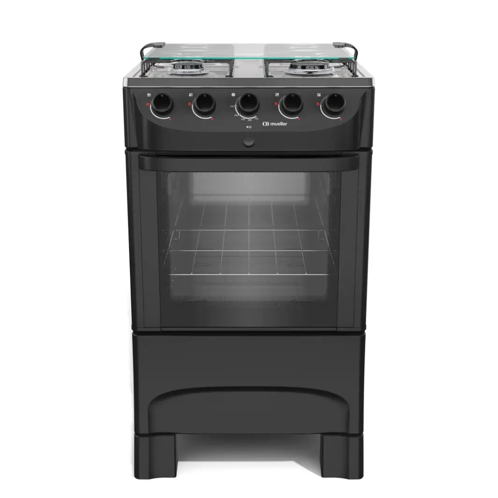 Fogão Mueller 4 Bocas, Acendimento Automático Total, Forno 48,1L Mesa Inox MFI4BB