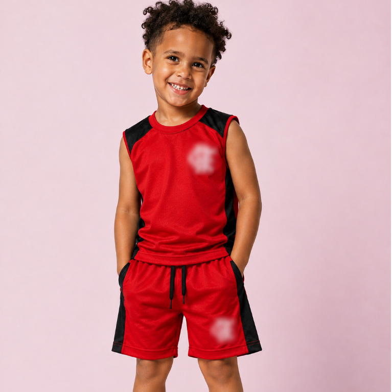 Conjunto vermelho e preto do time Masculino Infantil Camiseta e Bermuda 2 a 14 Anos Roupa Casual Tecido Confortável
