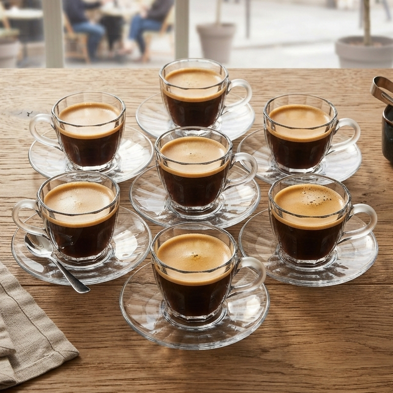 Conjunto de 6 Xícaras de Café Wolff Pétala Vidro com Pires 100ml para Cozinha Mesa Posta Decoração Sala Presente Prático