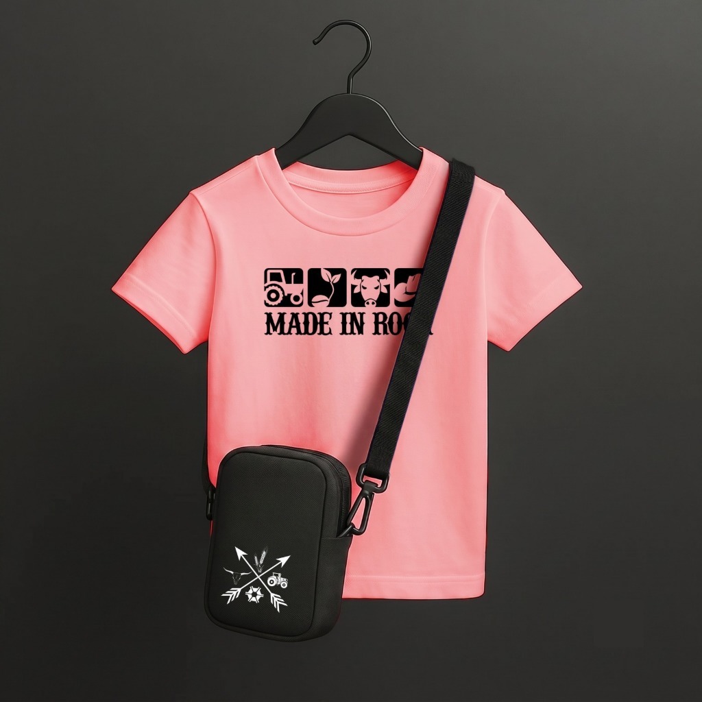 Kit Camiseta E Bolsa Made In Roça Estampa Country Conjunto Casual Masculino Feminino Moda Urbana Atual