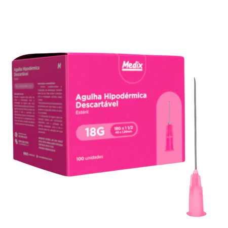 Agulha Hipodérmica Descartável Medix 18G 40x12mm - Estéril, Lubrificada e Atóxica