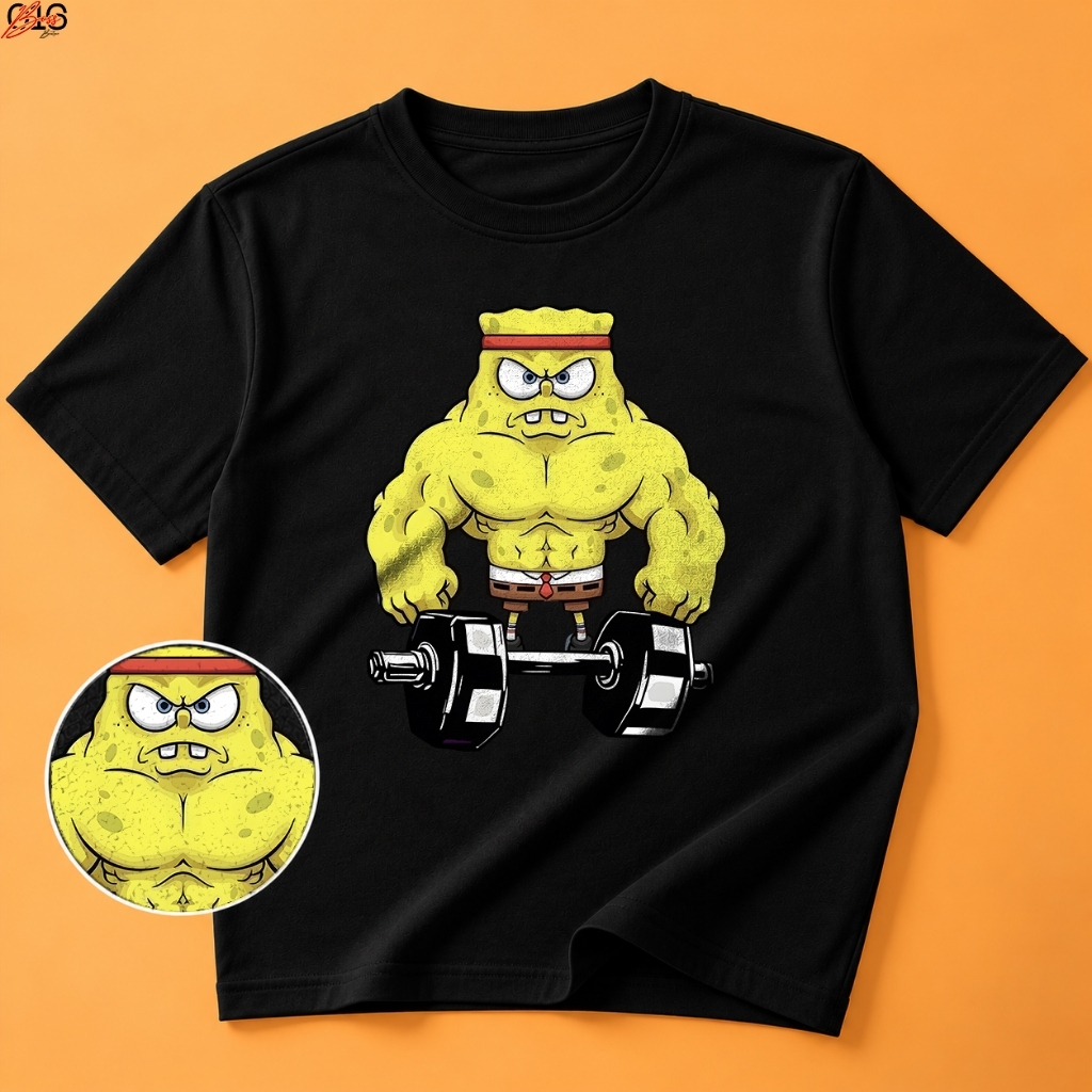 Camiseta Bob Esponja Fitness Estampada Academia Musculação Unissex Preta Streetwear Geek