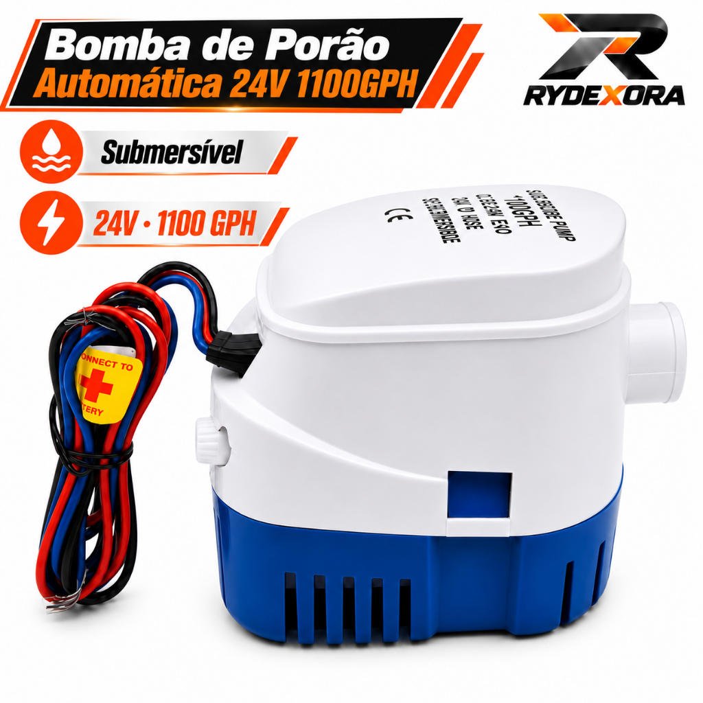 Bomba de Porão Automática 24V 1100GPH Submersível para Barco, Lancha e Drenagem de Água