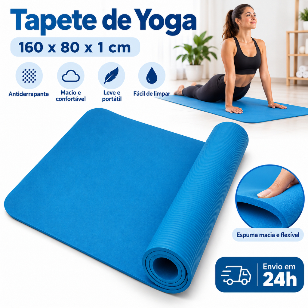 Tapete de Yoga 160x80x1cm Antiderrapante para Ginástica Pilates Treino Funcional