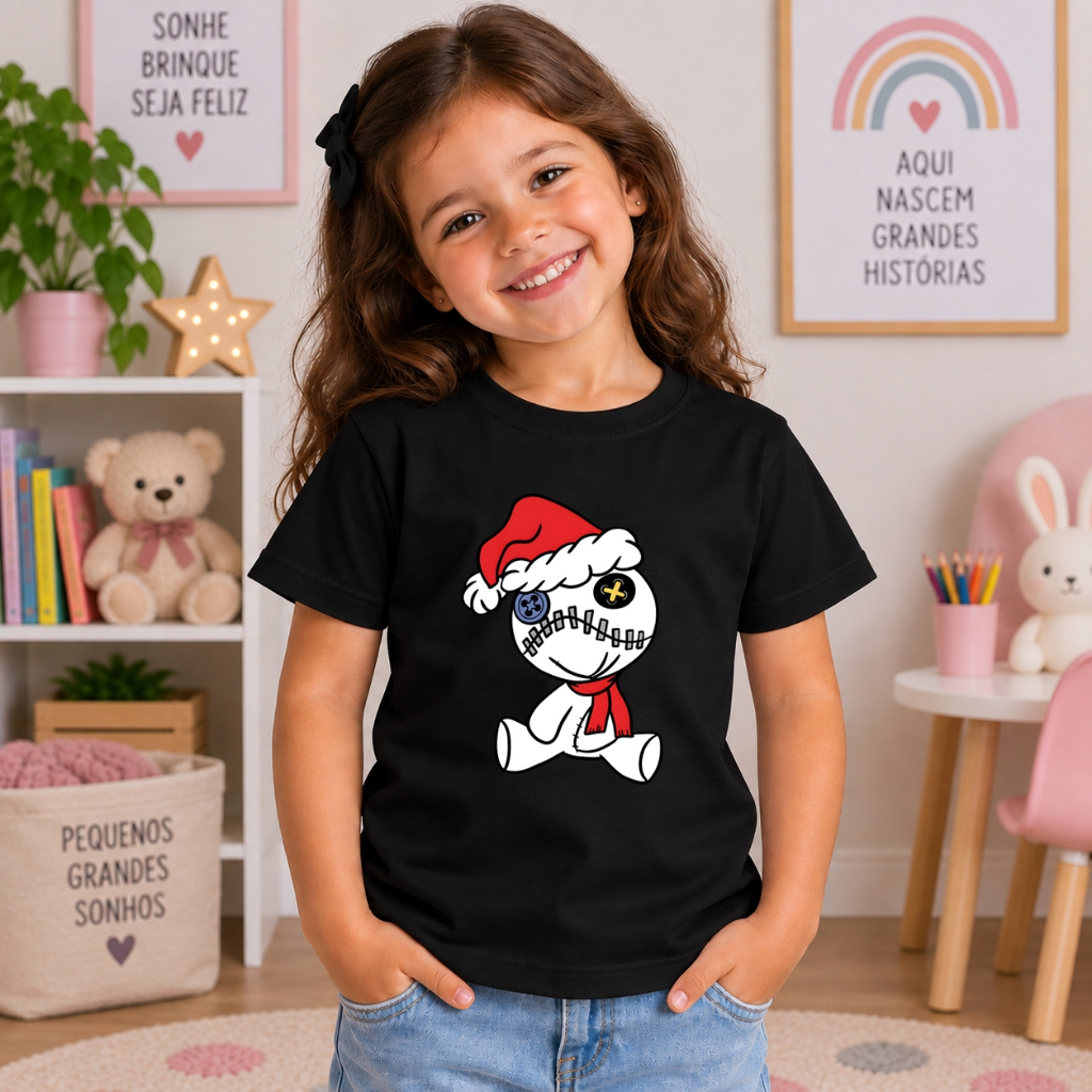 Camiseta Infantil Juvenil Feminina Estampa Natal Menina Confortável Moda 2026