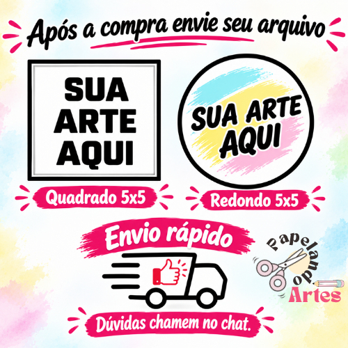 40/60/100 Adesivos Personalizado 5x5 - SUA ARTE AQUI! (Envio rápido)