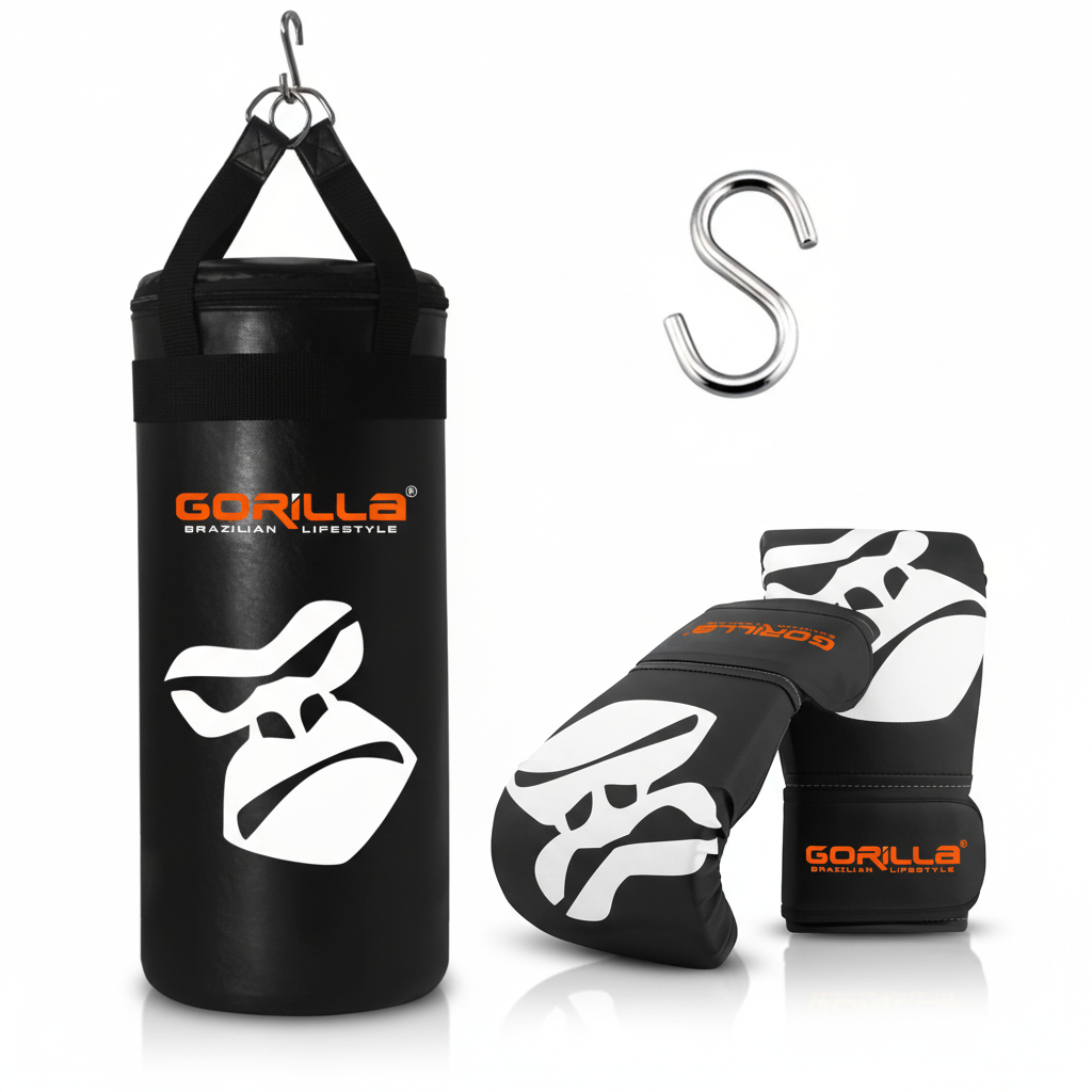 Kit Saco De Pancada Infantil 40Cm CHEIO Gorilla Reforçado + Luva Bate Saco Child Monkey Boxe Muay Thai