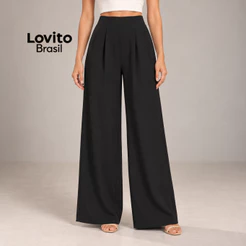 Lovito Calça Feminina Alfaiataria Reta Com Bolsos Laterais PTB56ED073