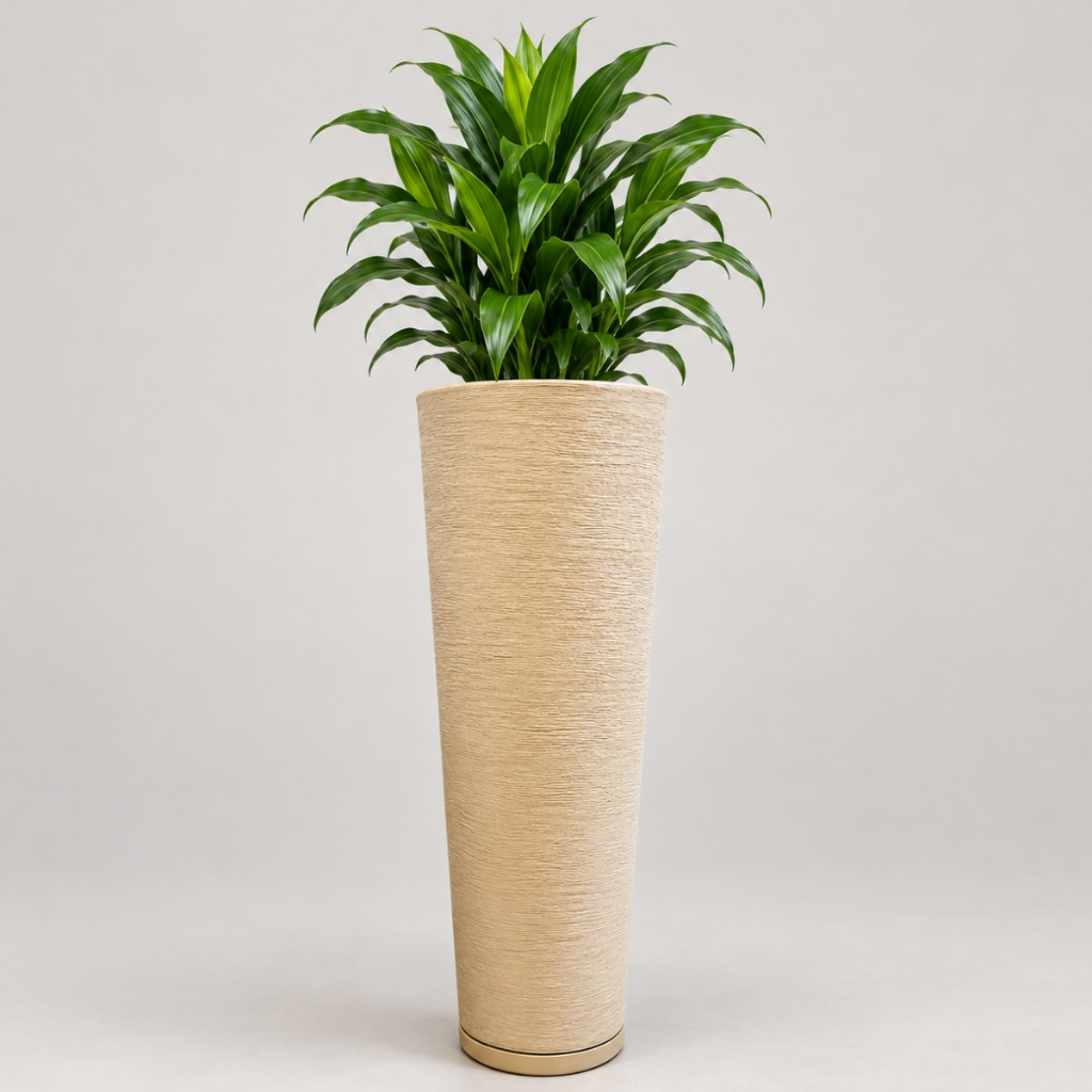 Vaso para Plantas Coluna Ibiza Escovada 71cm Com Prato Coletor incluso