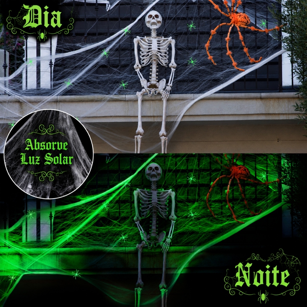 Kit de Halloween com Teias de Aranha + Mini-aranhas de Plástico – Decoração para Festas de Halloween e de Terror — imagem 2 de 2
