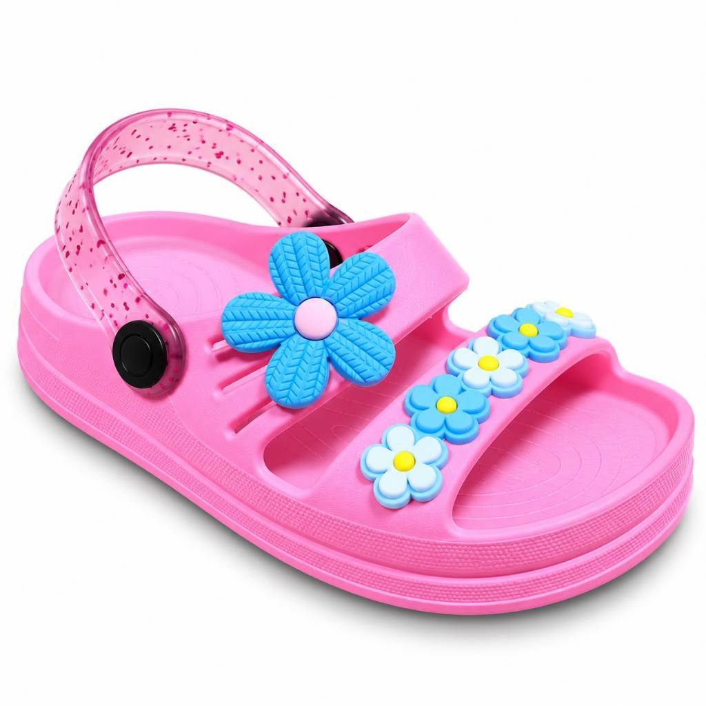 Sandália Papete Infantil Feminina Flor Azul Antiderrapante Macia Confortável Escolar Anatômica