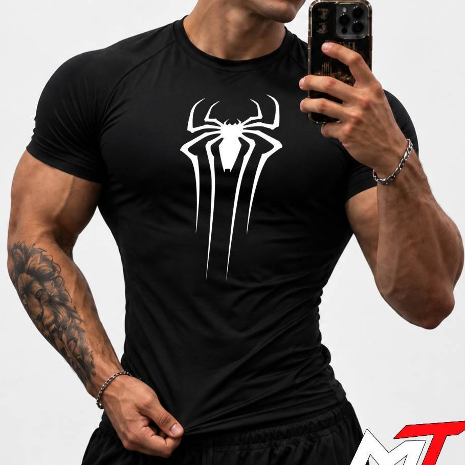 Camiseta Dry Fit Masculina Aranha Casual Respirável Academia Proteção UV Treino Corrida Caminhada +