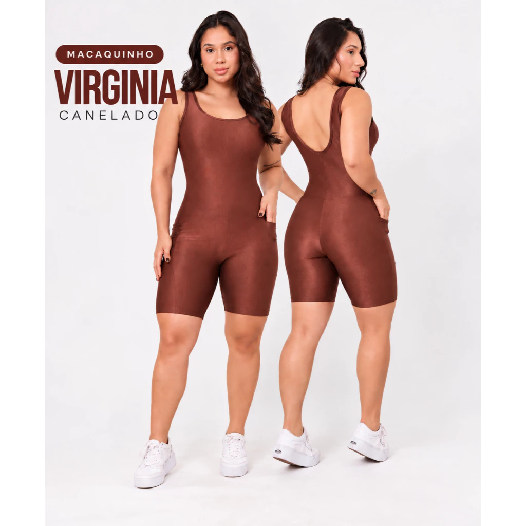 Macaquinho Virginia Feminino Fitness Canelado Com Bolsos Zero Transparência Academia Treino Versatil Confortavel — imagem 1