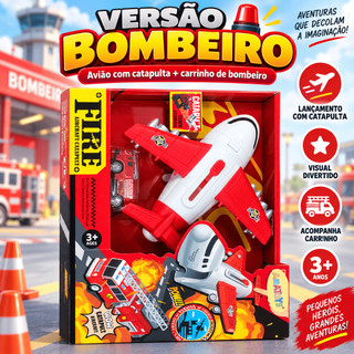 Avião de Brinquedo Infantil com Catapulta Carrinho Polícia ou Bombeiro Lançador 3+ Anos