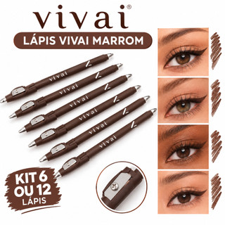 Kit Lápis de Olho Vivai 4, 6, 8 ou 12 Unidades Preto e Marrom Duas Pontas Com Apontador À Prova D'água
