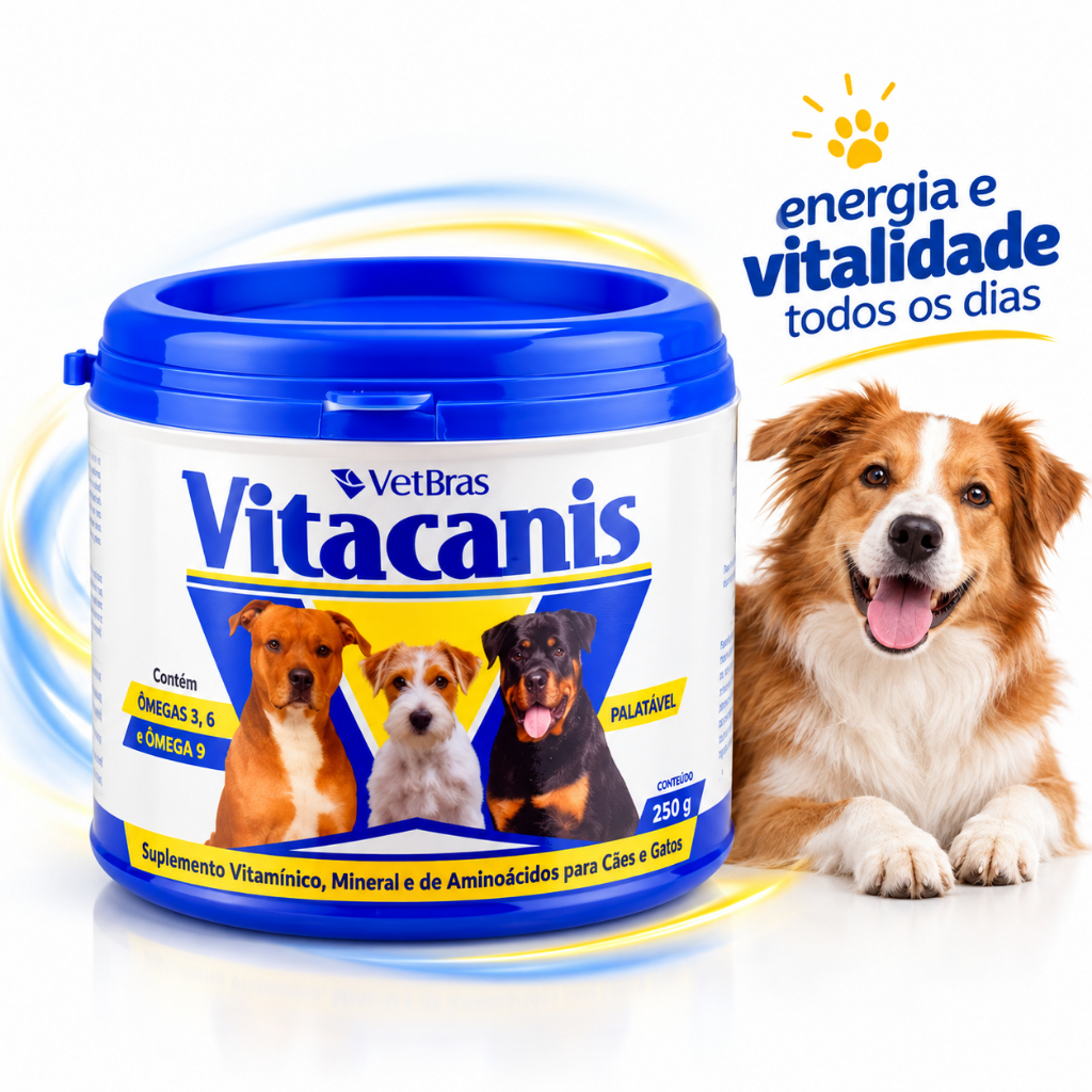 Suplemento Vitacanis 250g para Cães - Omega 3 e 6 Saude do Pelo e Energia