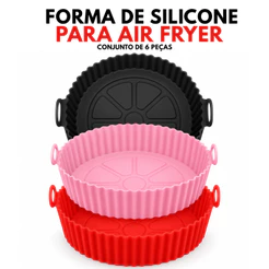 Kit 6 Formas de Silicone Para Air Fryer Flexível Antiderapante Resistente