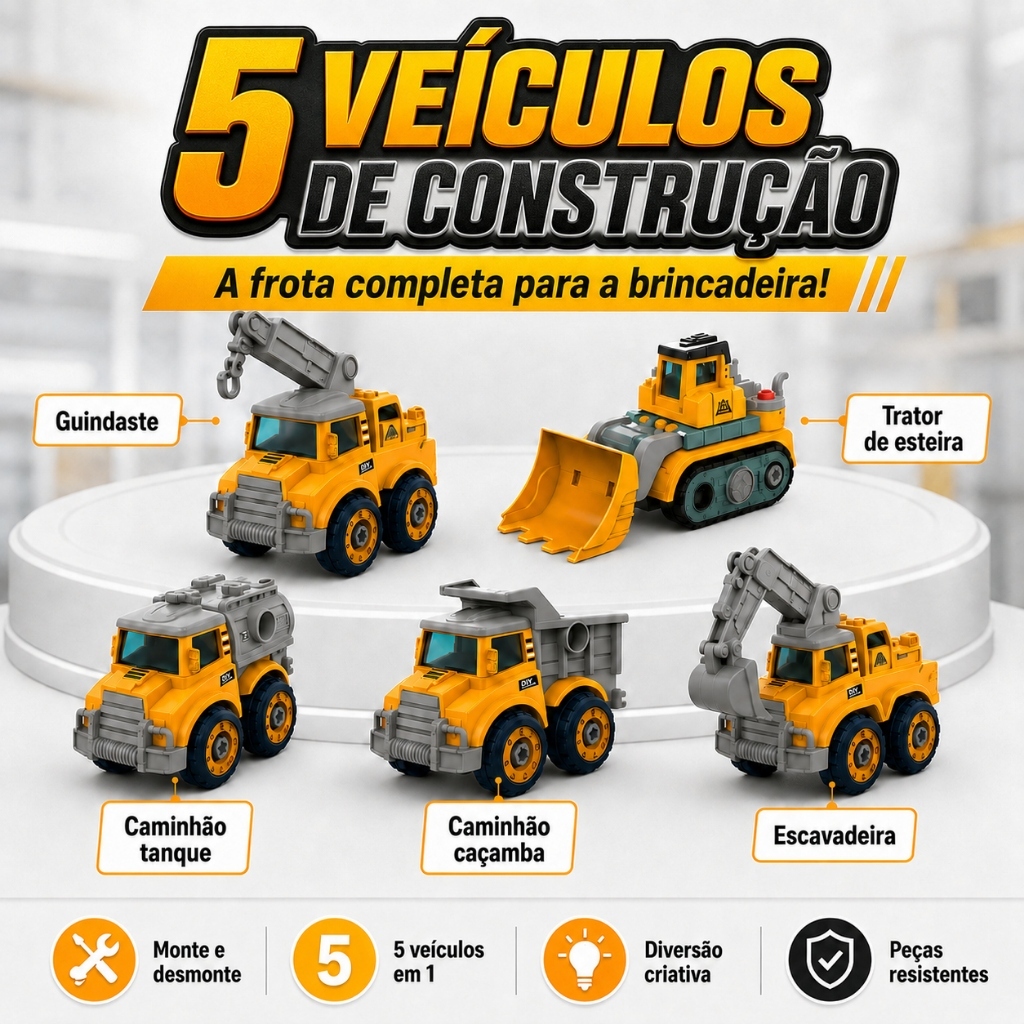 Robô Carrinho Brinquedo 5 Em 1 Monta E Desmonta Educativo Com Ferramentas Transformável Kizumba — imagem 2 de 2