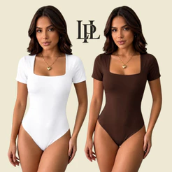 Body Feminino Decote Quadrado Manga Curta Suplex Com Forro Collant Bori Tendência Estilo Moda Blogueira Casual P M G GG