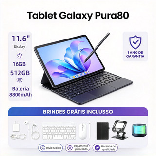 Tablet Galaxy Pura80 11,6 polegadas, 16 GB + 512 GB, bateria de 8.800 mAh, com teclado, mouse e alto-falante gratuitos