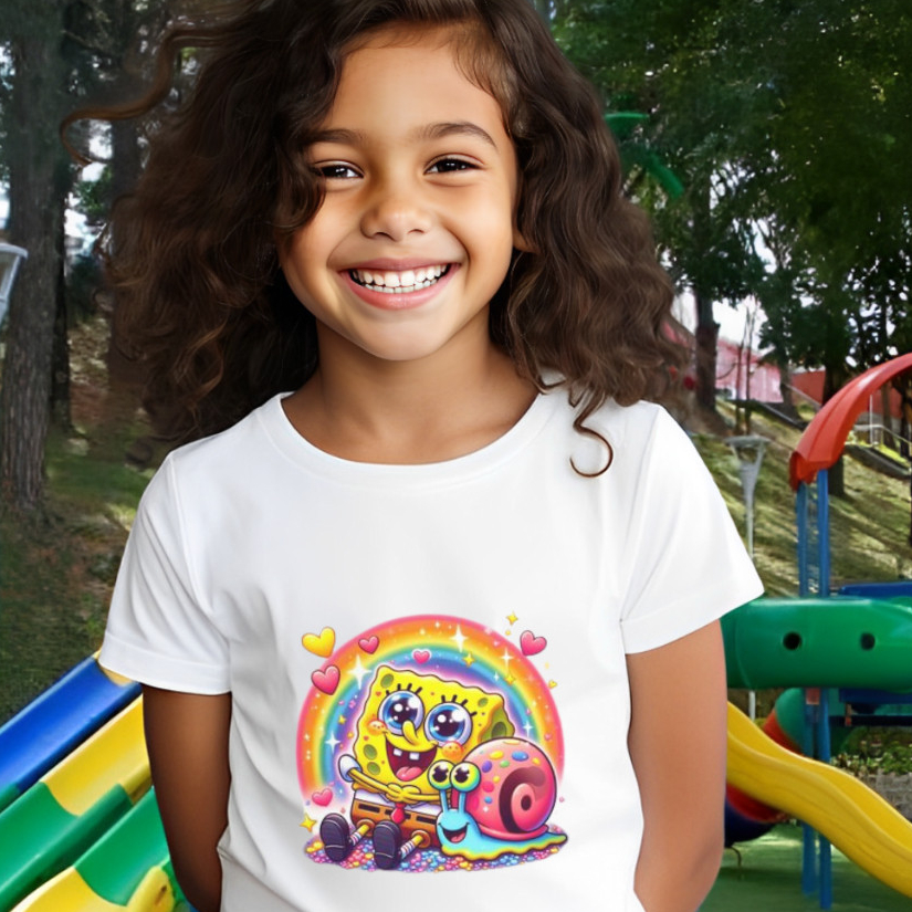 Camiseta Infantil Menina T-Shirt Estampada Manga Curta Malha Confortável BOB