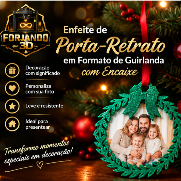 Enfeite de Natal Porta-Retrato Guirlanda Personalizado com Foto | Decoração Natalina