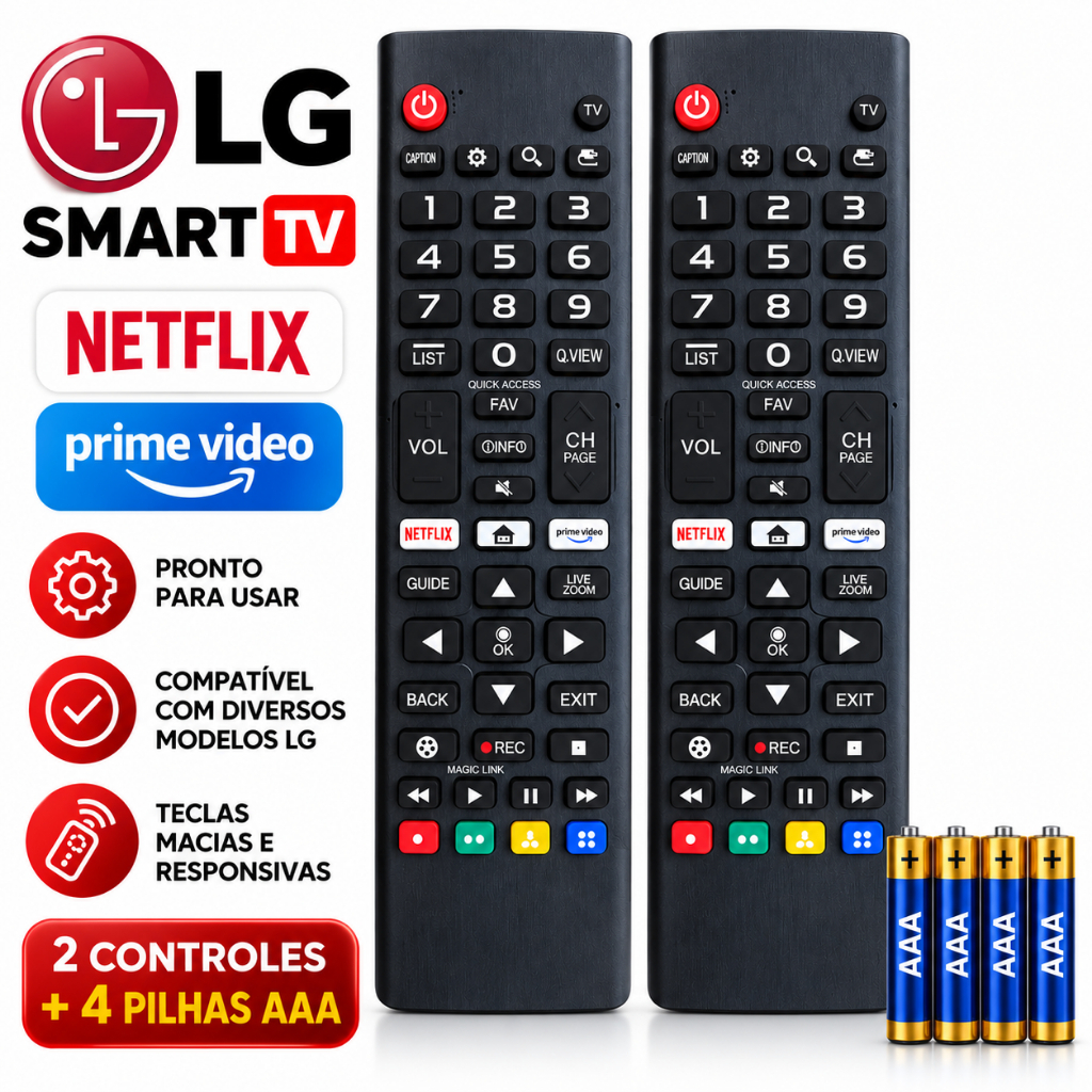 Controle Remoto Para Smart Tv LG + 4 Pilhas Com Teclas Netflix E Prime Video Gcase Envio Imediato