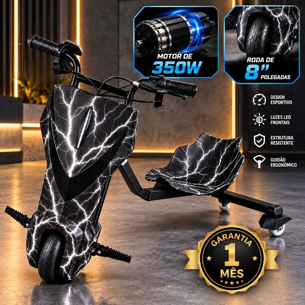 Triciclo Eletrico Drift Com Led Bluetooth 8 Polegadas 3 velocidade 350w