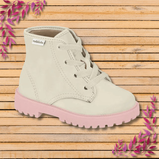 Bota Coturno Infantil Menina Molekinha Tratorada Bege Leve Cadarço Antiderrapante Feminino Bege Rosa Boiadeira Juvenil