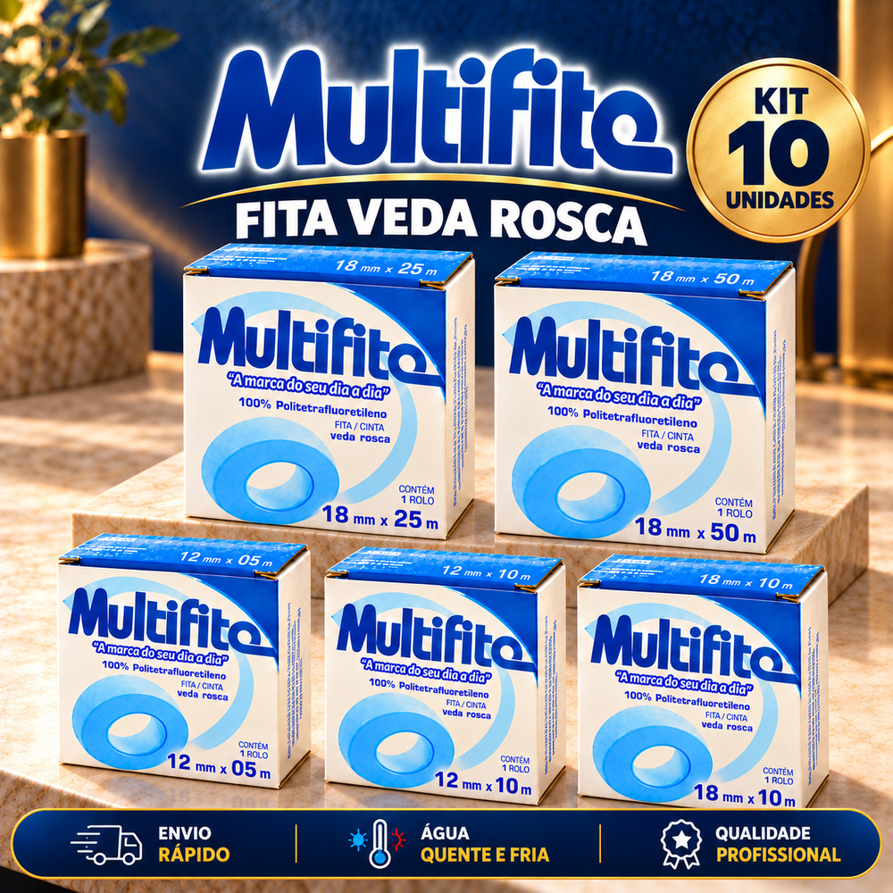 Kit 10 Fitas Veda Rosca Multifita PTFE 12mm 18mm 5m 10m 25m 50m Torneira Chuveiro Canos