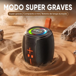 INOVA Caixa de Som Bluetooth Portátil Super Graves TWS RGB IPX5 Bateria 4 a 6 Horas Leve 360g