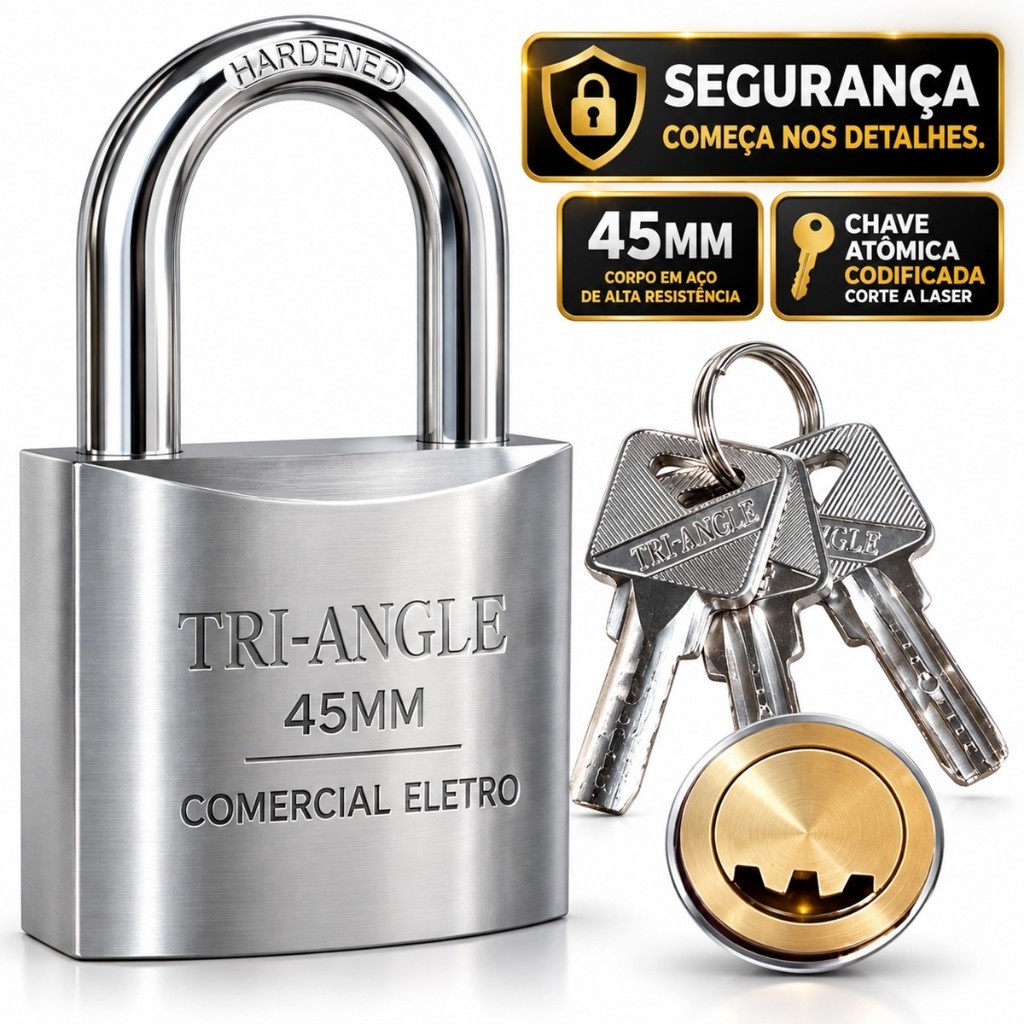Cadeado 45mm Chave Atômica Codificada 3 Chaves Alta Segurança TRI-ANGLE