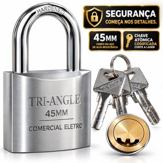 Cadeado 45mm Chave Atômica Codificada 3 Chaves Alta Segurança TRI-ANGLE