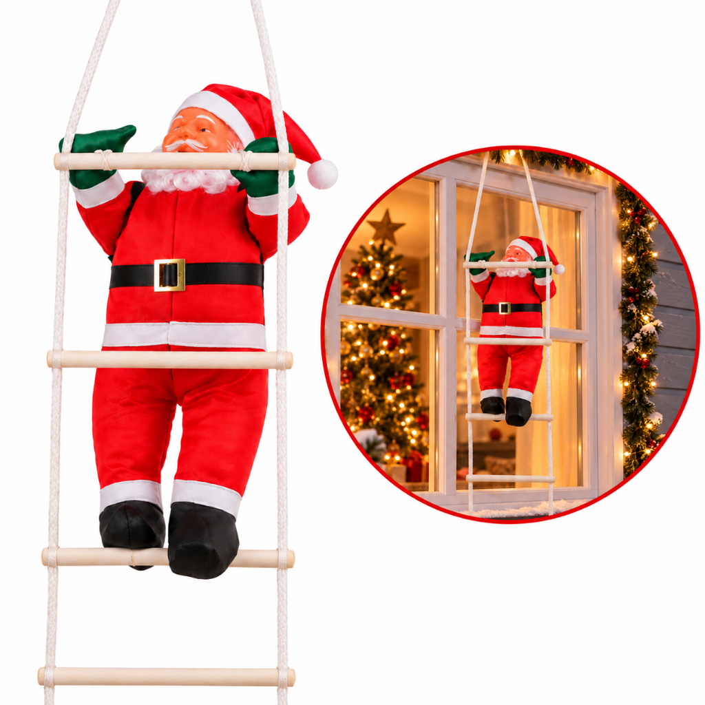 Papai Noel Subindo Escada 35 Ou 25Cm Enfeite Natalino Boneco Escalador Decoração De Natal Universal