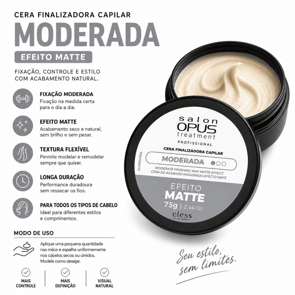 Cera Modeladora Fixação Moderada Matte Salon Opus 75g — imagem 2 de 2
