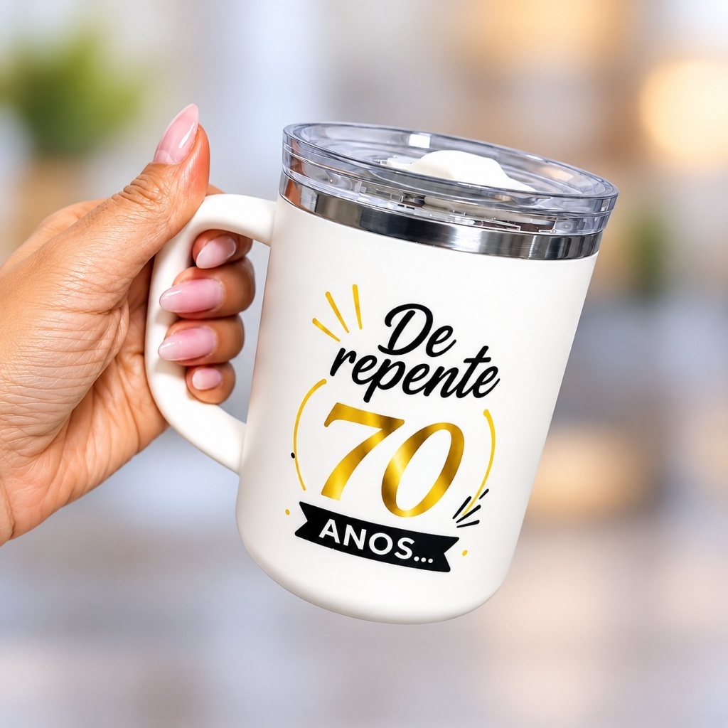 Caneca Térmica Personalizada Caneca café Parede Dupla 450ml com tampa Brinde com sua Logo