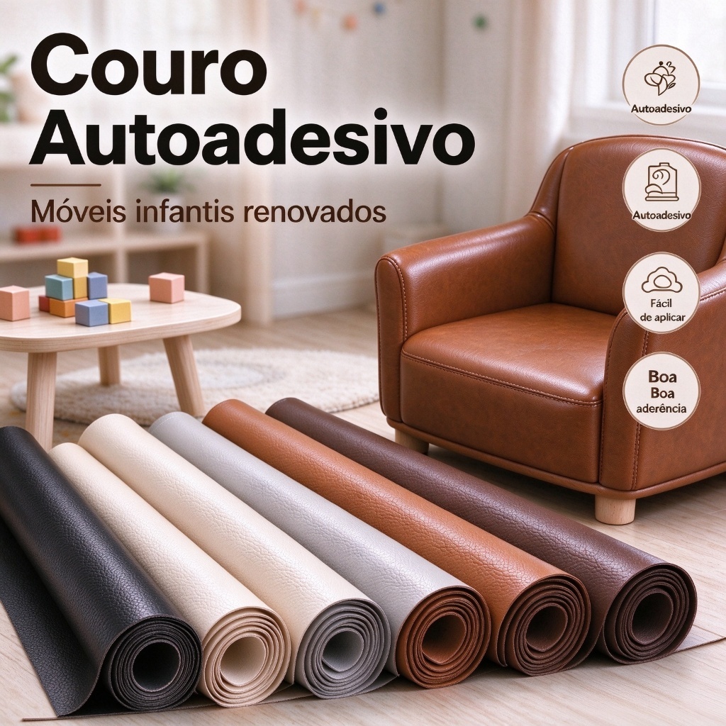 Reparo de Couro Autoadesivo para Móveis Sofá Cadeira e Bolsas - Fácil de Aplicar Diversos Tamanhos