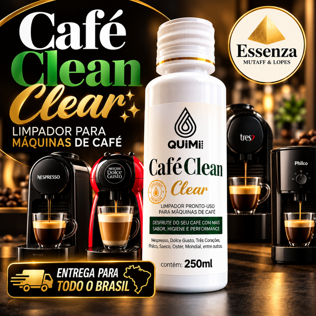 Limpador para Cafeteira e Máquina de Café Café Clean Clear Quimi 250ml | Remove Óleos e Resíduos | Limpeza Profunda