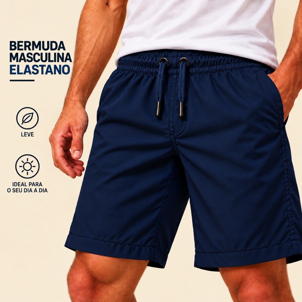 KIT 4 Bermudas Masculina Tactel com Elastano Premium Cós Elástico com Cordão Confortável Casual Esportiva