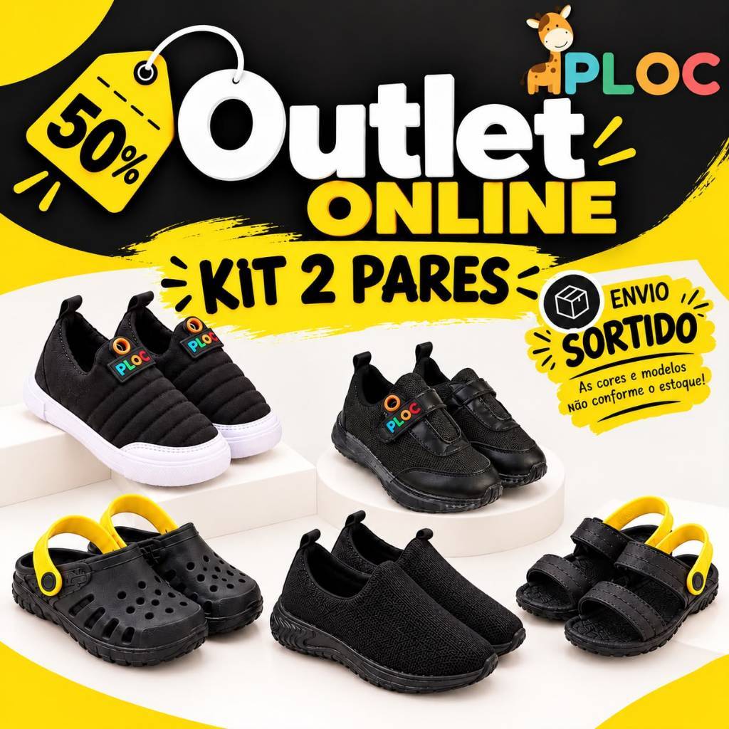 KIT 2 PARES OUTLET (SORTIDO) Tênis Infantil Menino Calce Fácil PLOC - OUTLET MENINO