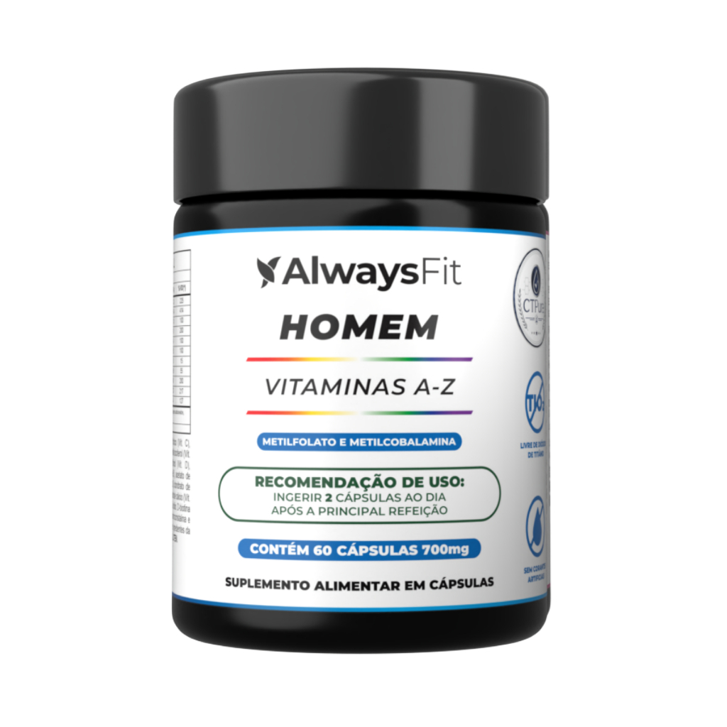 ProVit A-Z Homem AlwaysFit | Multivitamínico com 21 Vitaminas e Minerais + L-Arginina | 60 Cápsulas de 700 mg