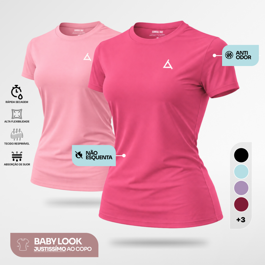 KIT 2 ou 1 Camiseta Feminina Dry Fit UV 50+ Blusas Baby Look Slim Camisas Academia Treino Musculação