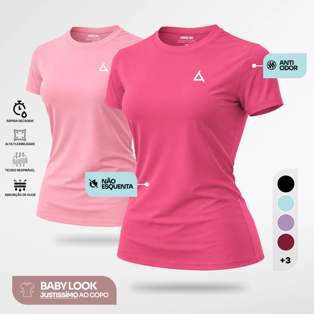 KIT 2 ou 1 Camiseta Feminina Dry Fit UV 50+ Blusas Baby Look Slim Camisas Academia Treino Musculação